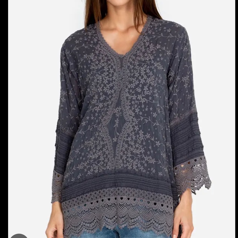 Johnny Was Gray Floral Tunic